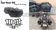 For Royal Enfield Super Meteor 650 Black Pannier Bags Pair With Mountings - SPAREZO